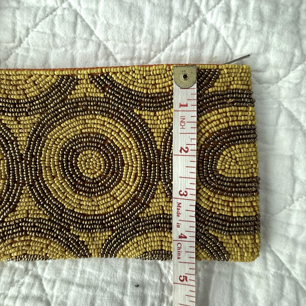 NWOT Beaded Yellow and Brown Clutch made in Mexico - Picture 5 of 7
